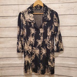 Nic & Zoe Black with Tan Abstract Print Knit Swing Coat, Size PM